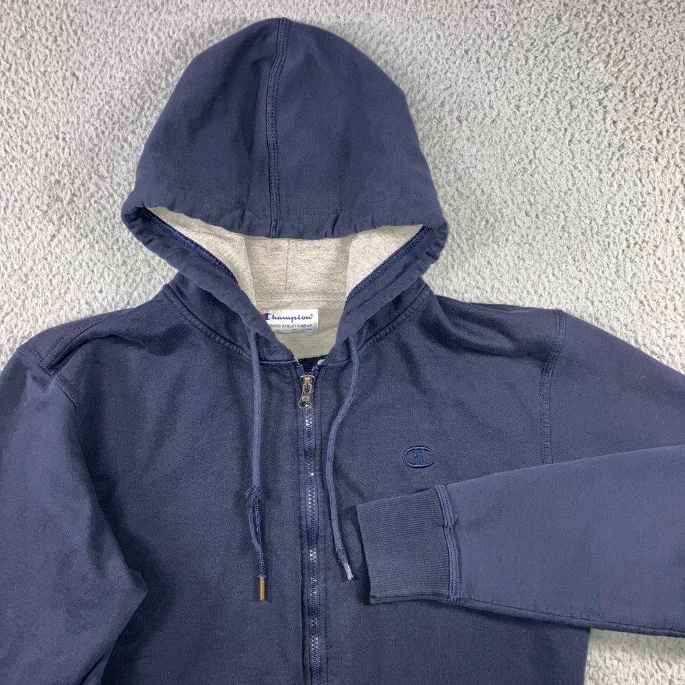 Champion Hoodie Men M Blue Zip Embroidered Logo Grunge Streetwear Skater 90s y2k